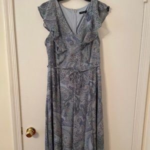 Blue Tommy Hilfiger Paisley Ruffle Front Midi Dress